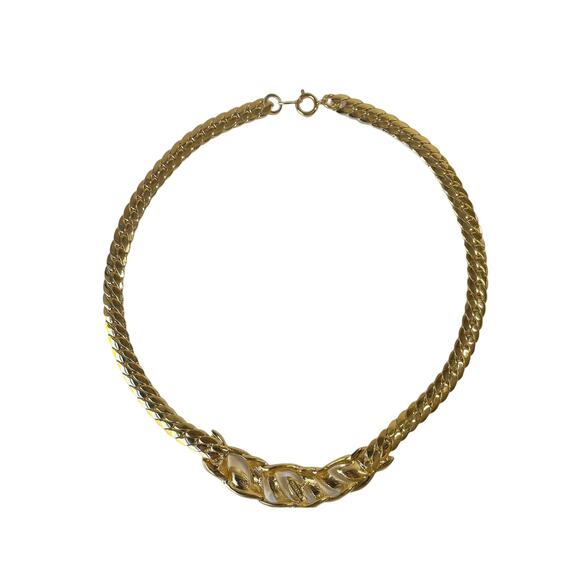 Trifari TM Gold Plate Clear Rhinestone Open Design Centerpiece Chevron Choker - Picture 3 of 4